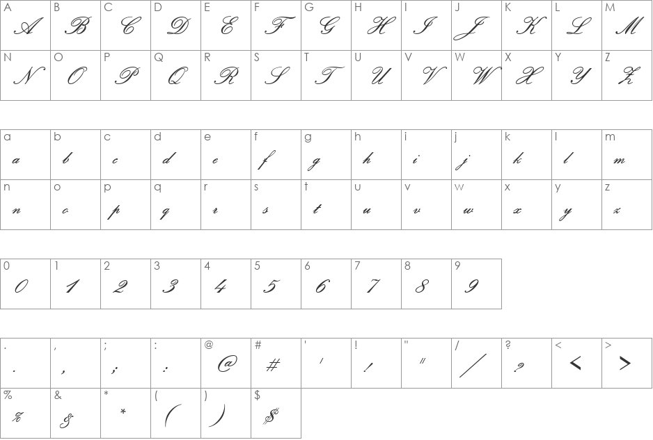 URWPolluxScrNo2D font character map preview