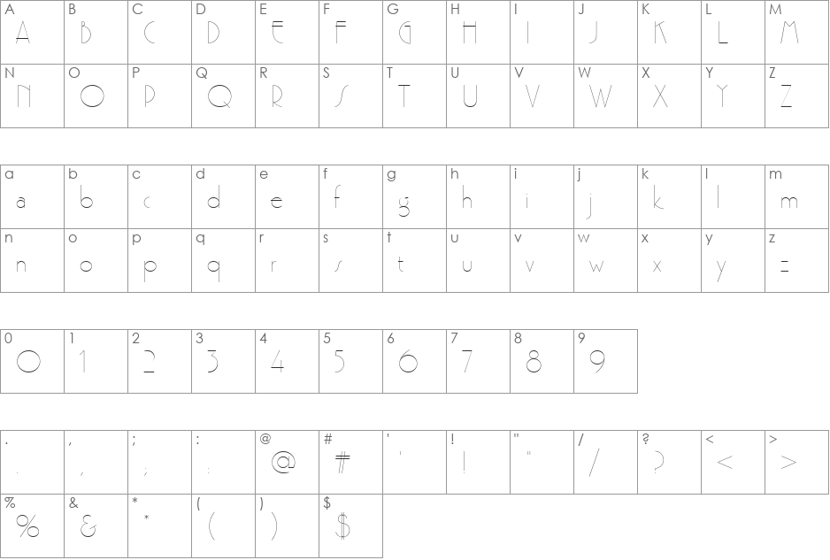 URWProctorD font character map preview