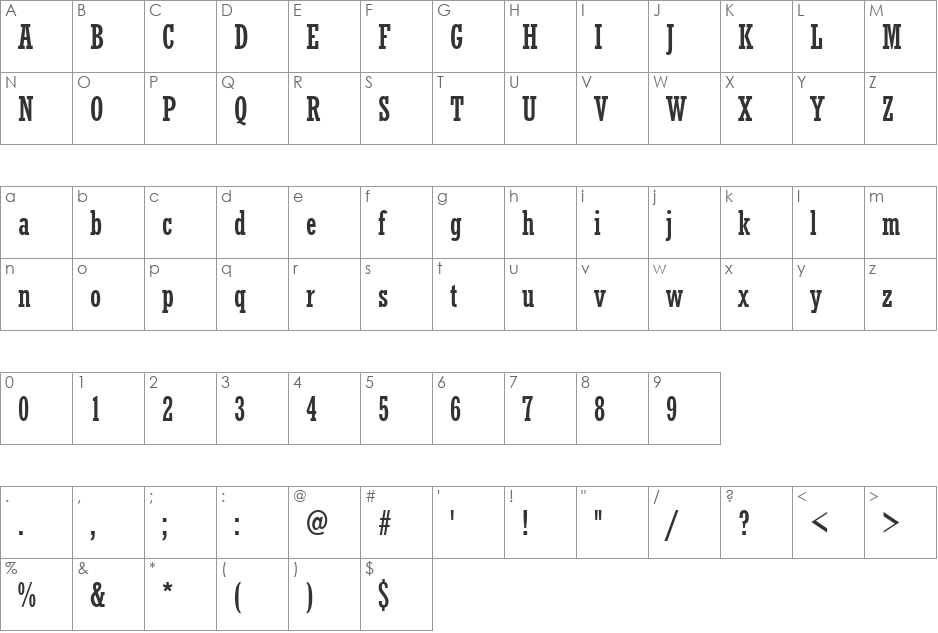 URWRogulusTCon font character map preview