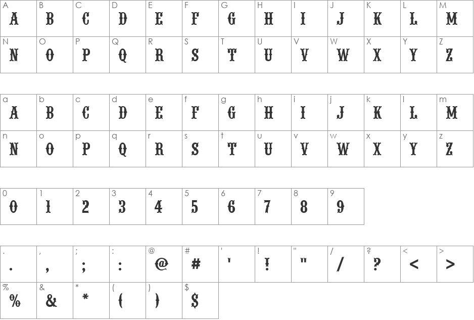 URWWoodTypD font character map preview
