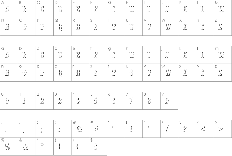 URWWoodTypOnlShaD font character map preview