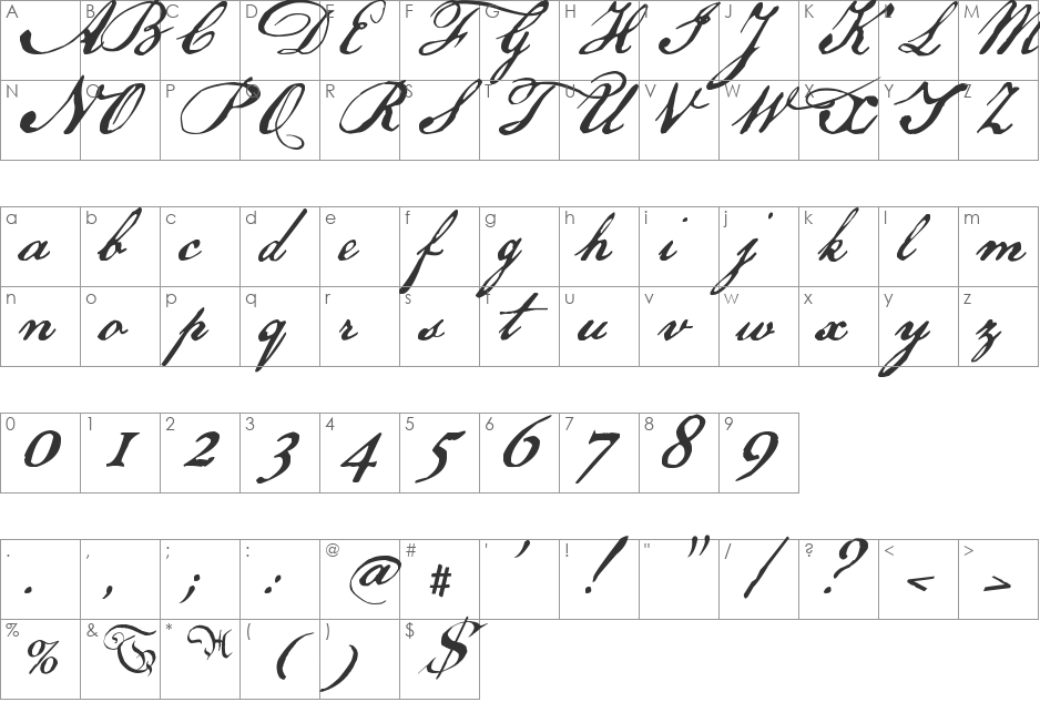 US Declaration font character map preview