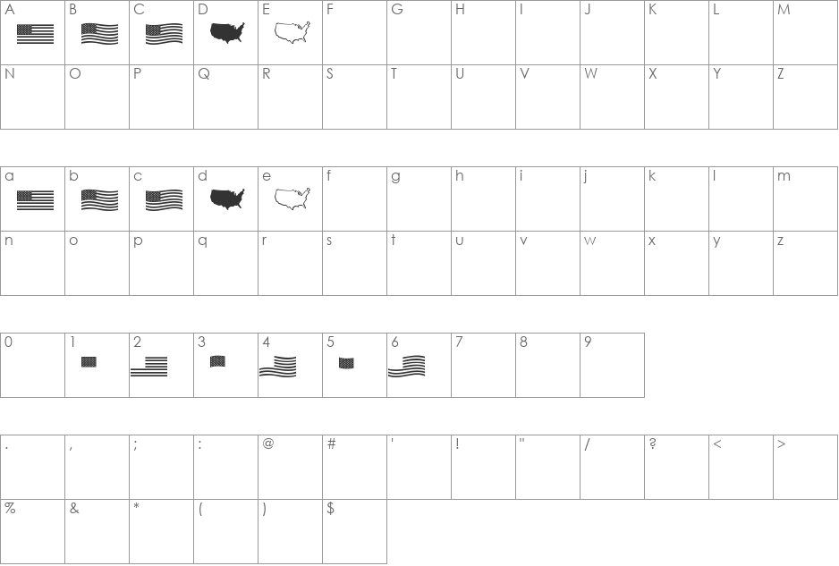 US Flag font character map preview