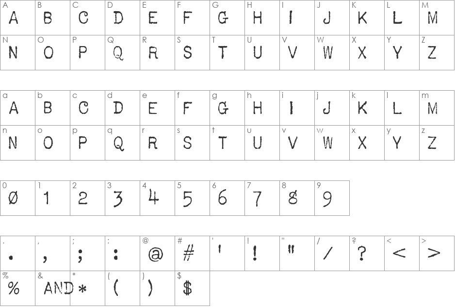 USIS 1949 font character map preview