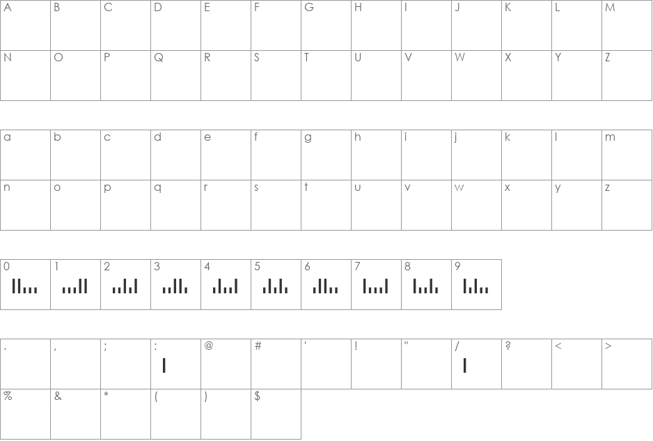 USPS Bar Code font character map preview