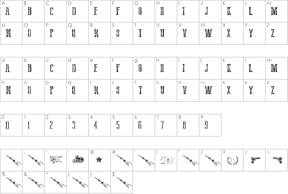 USSR Army font character map preview