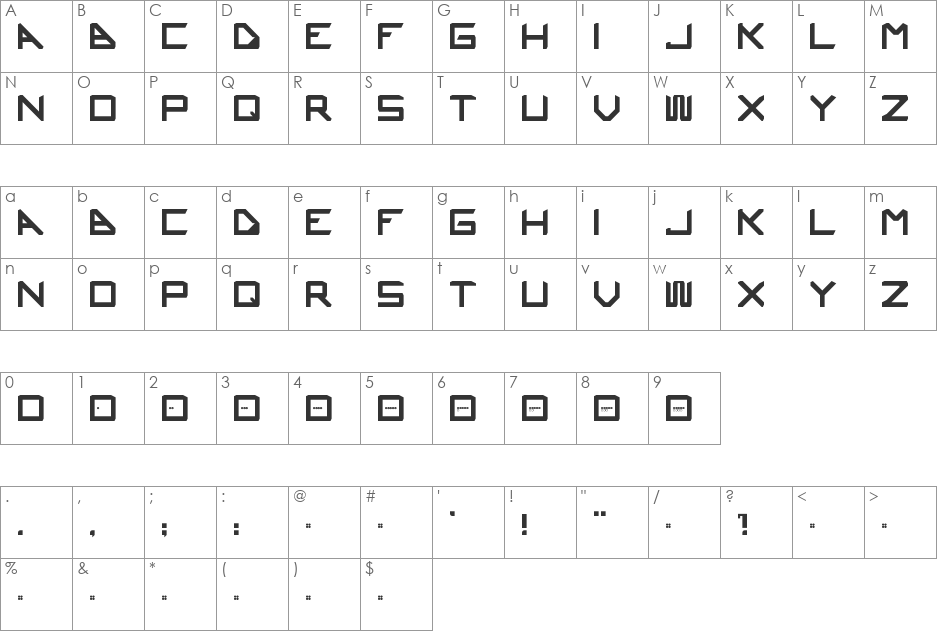 Ustura font character map preview