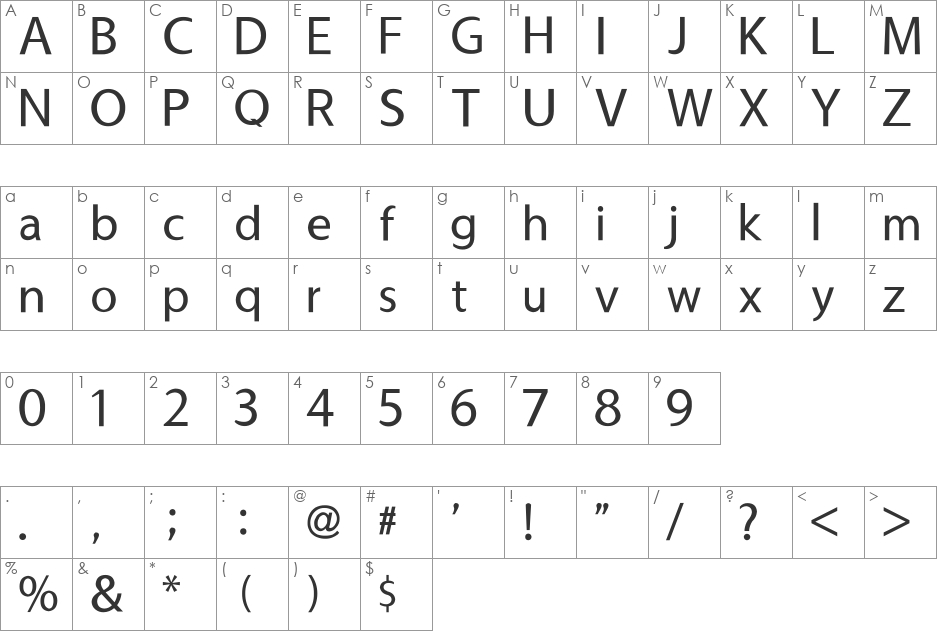 Usuality font character map preview