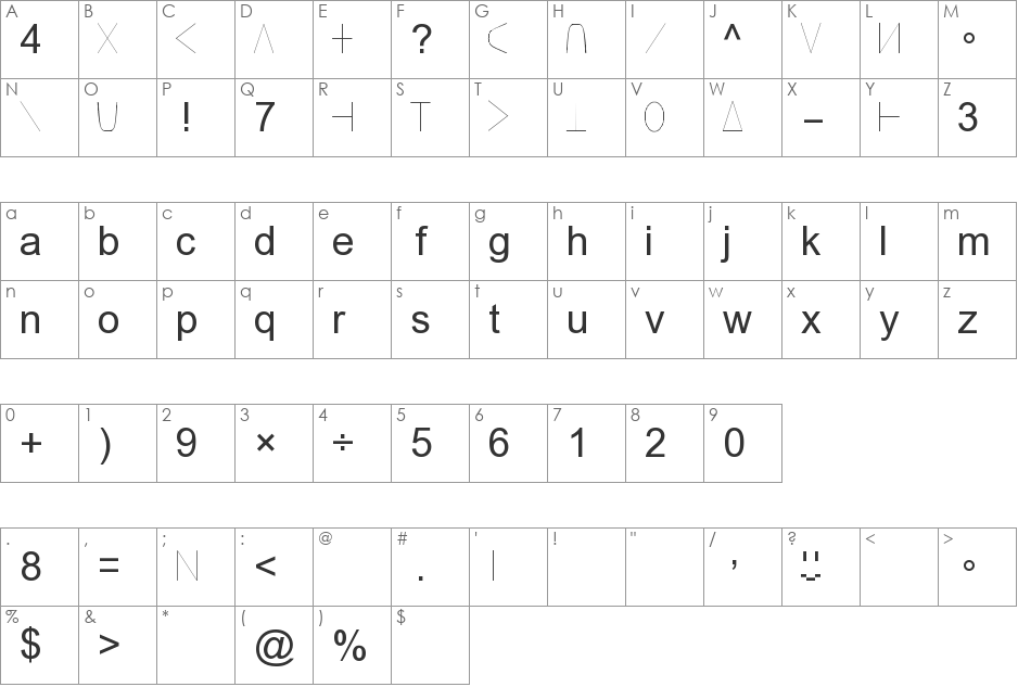 Uteran font character map preview