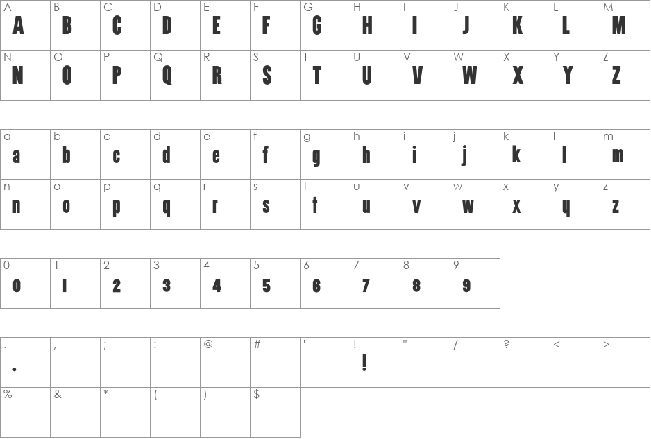 Utility font character map preview