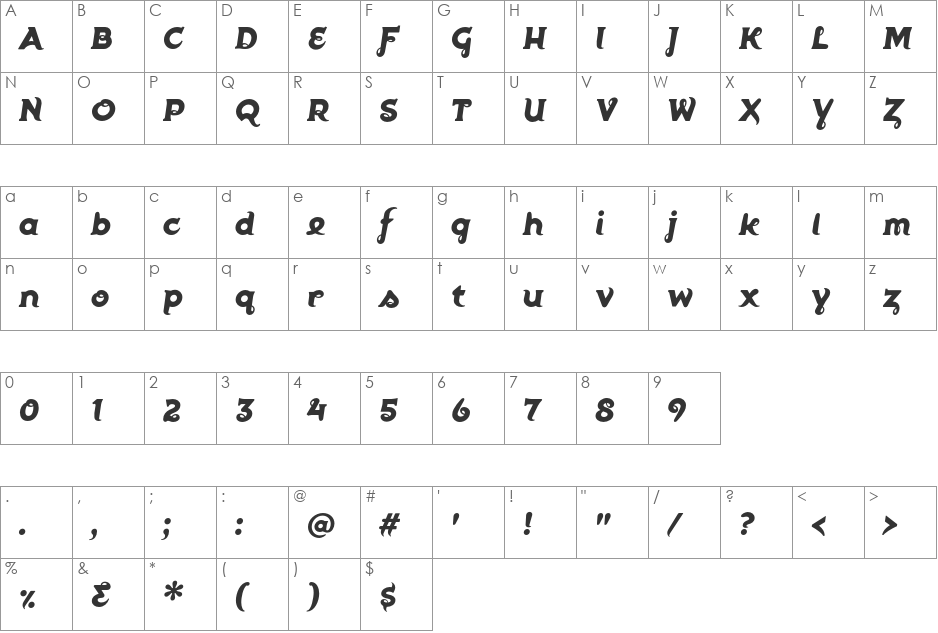 Utility57 font character map preview