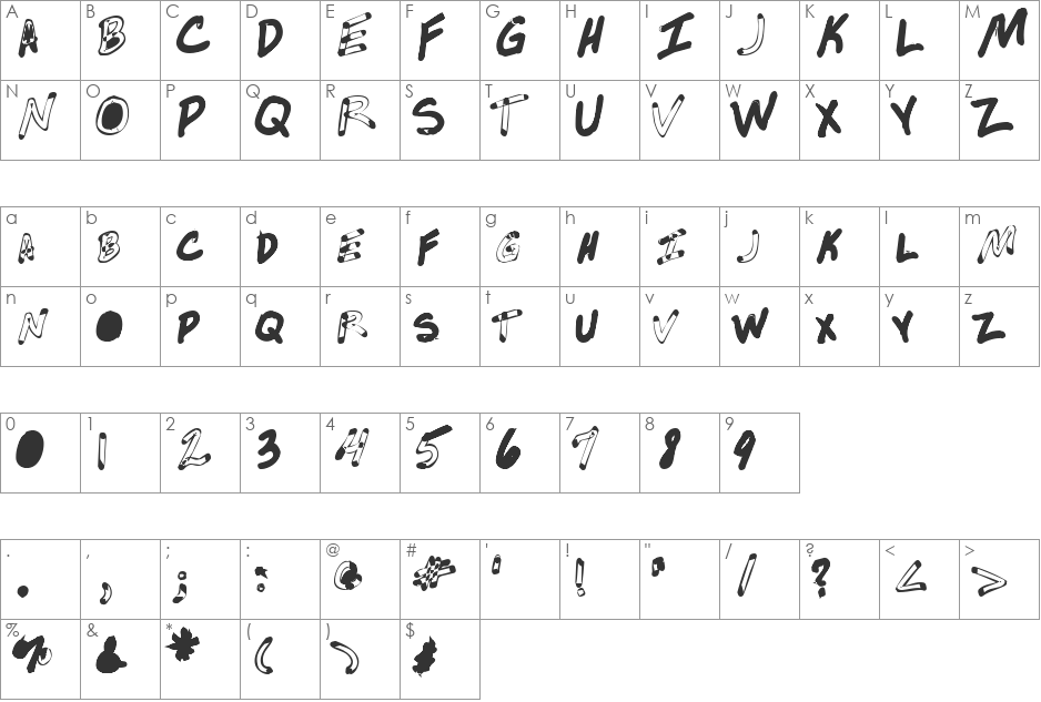 Utopia font character map preview