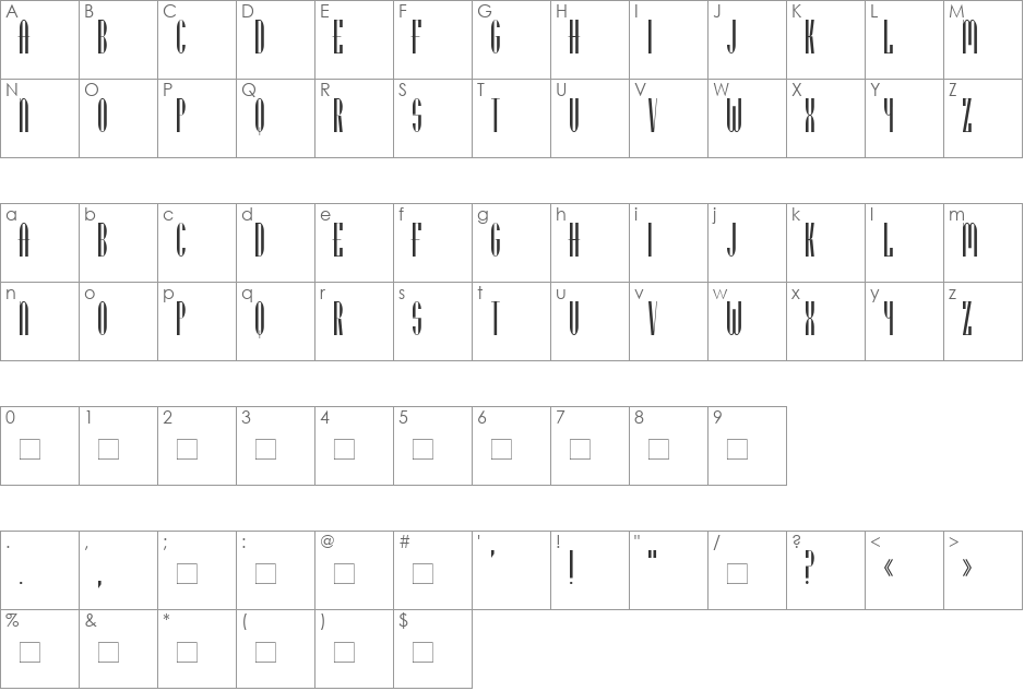 Utusi Star font character map preview