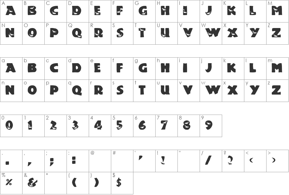 Uvega font character map preview