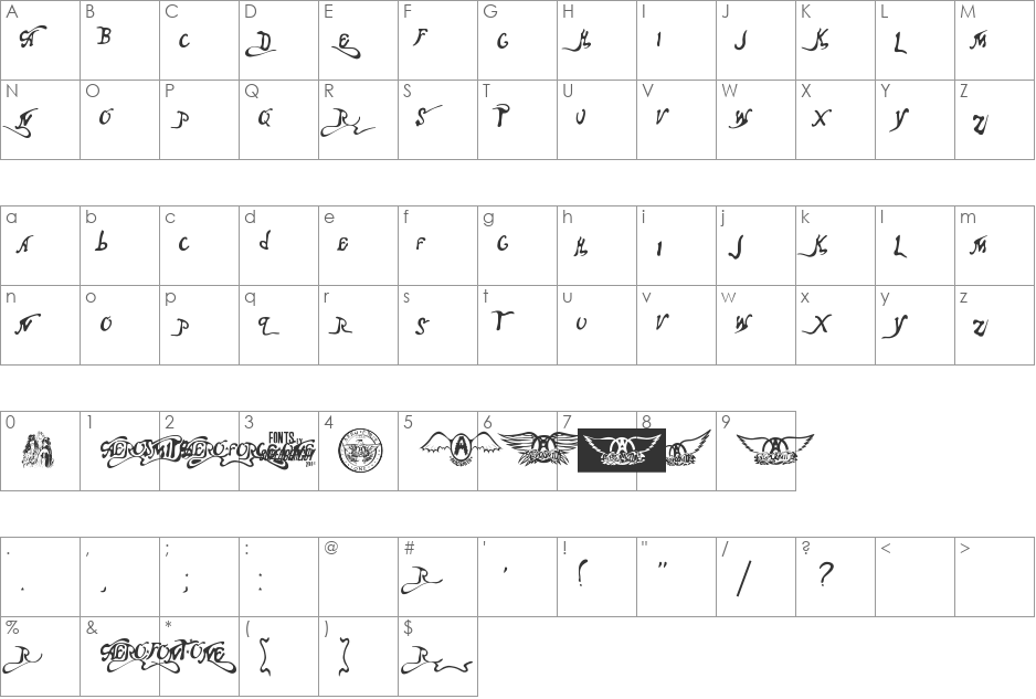 Aero Font One font character map preview