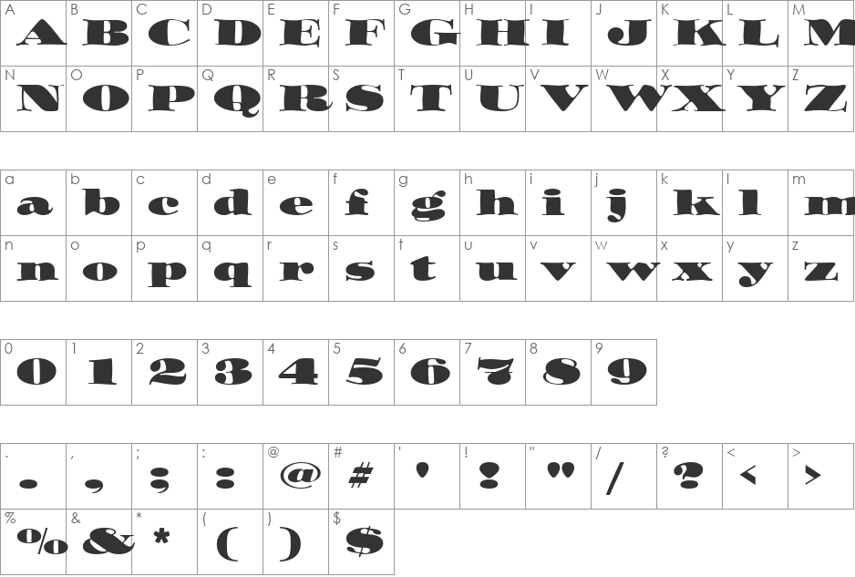 UVN Minh Map font character map preview