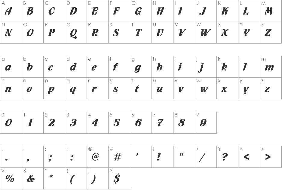 UVN Phuong Tay font character map preview