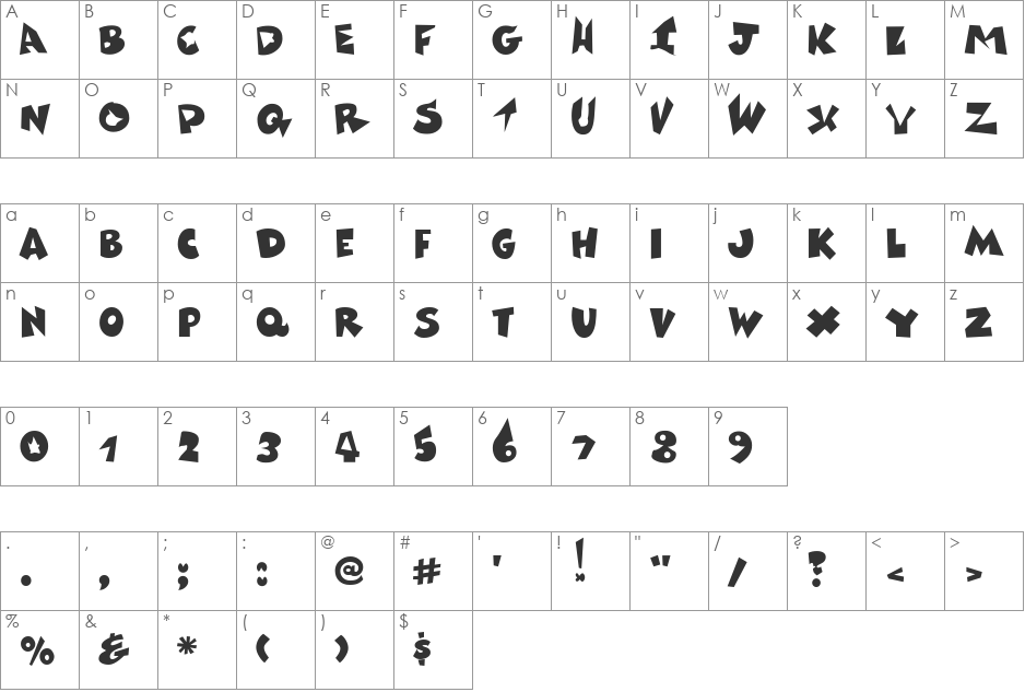 Vaca font character map preview