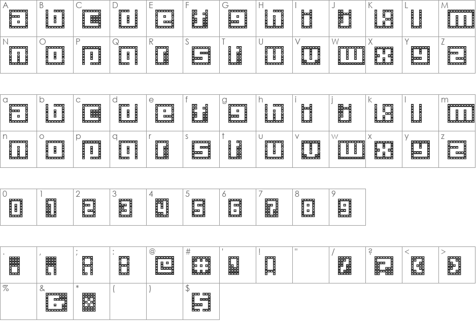 Vacarely font character map preview