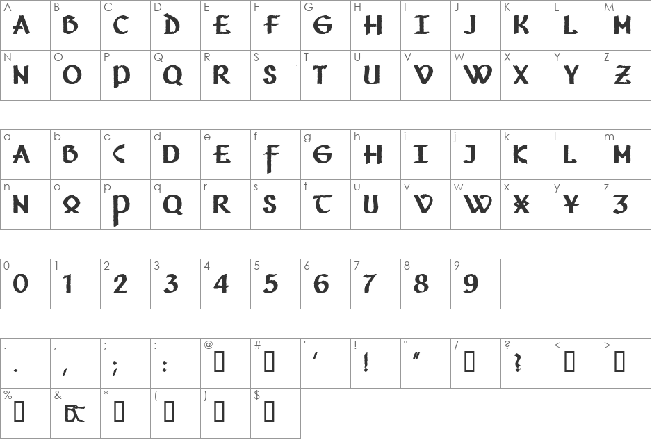 Vafthrudnir font character map preview