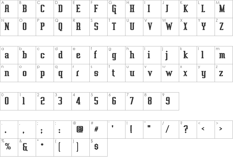 Vahika font character map preview