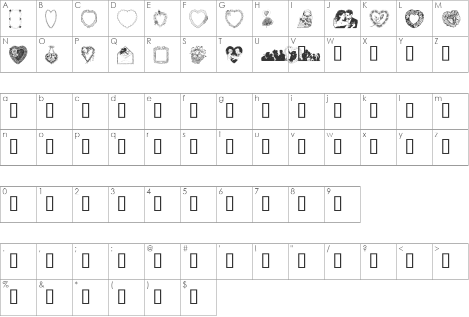 VALENTINE DAY font character map preview