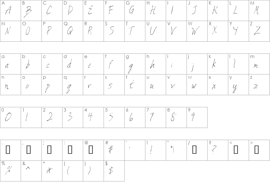 Valia Truelight font character map preview