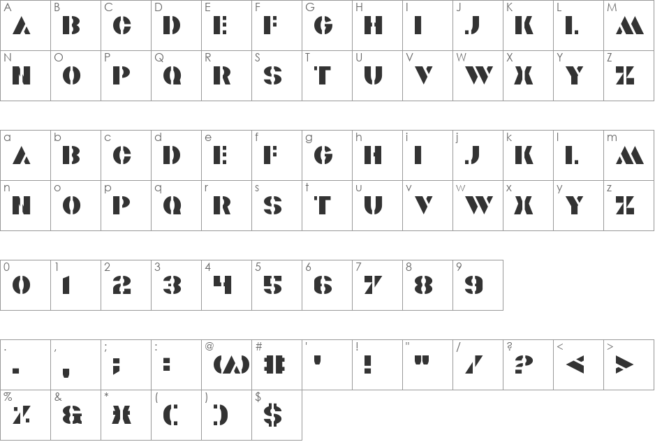 Valiant font character map preview