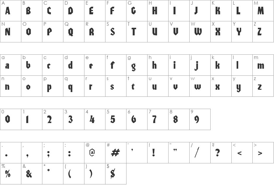 Valiant font character map preview