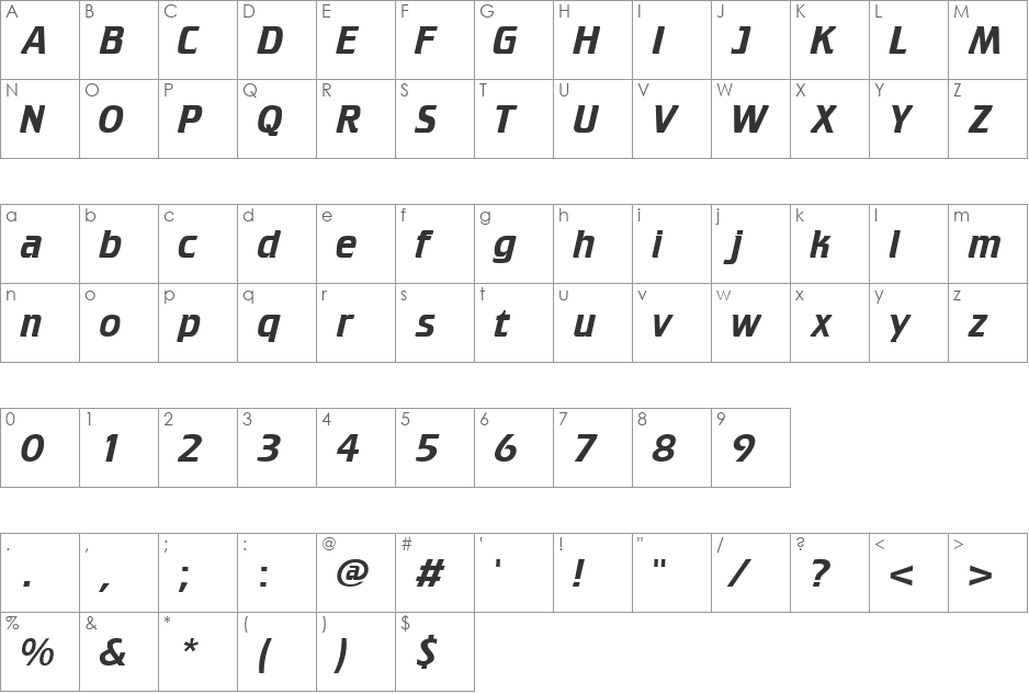 Biathlon font character map preview