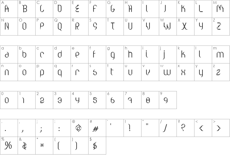 Valium font character map preview