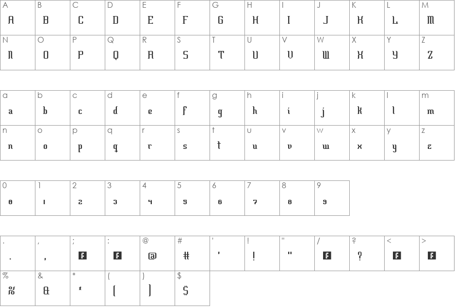 Valle Lejano font character map preview