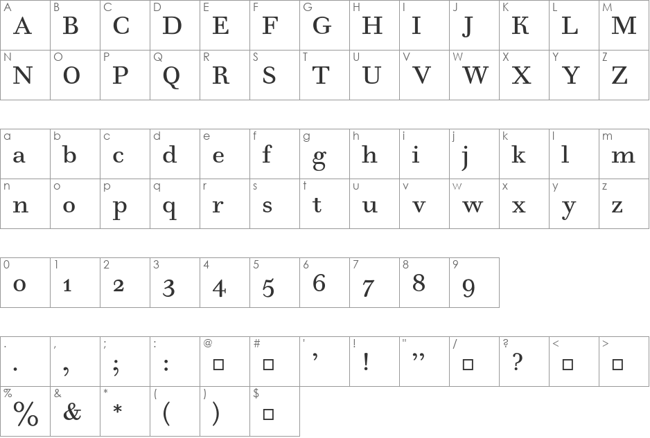 Valley font character map preview