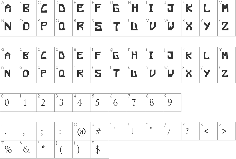 valparaletra font character map preview