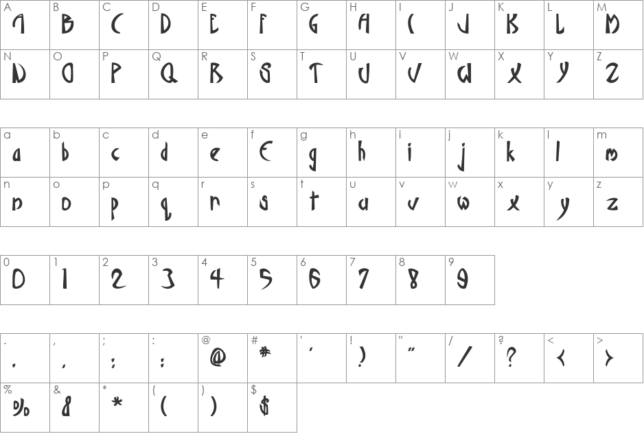 Vamp font character map preview