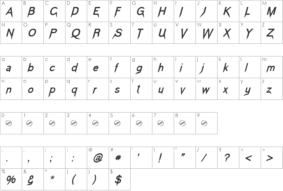 Vampetica font character map preview