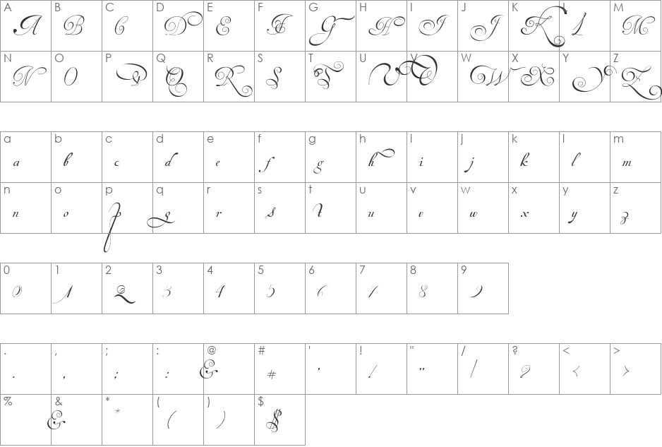 Van den Velde Script DEMO VERSION font character map preview