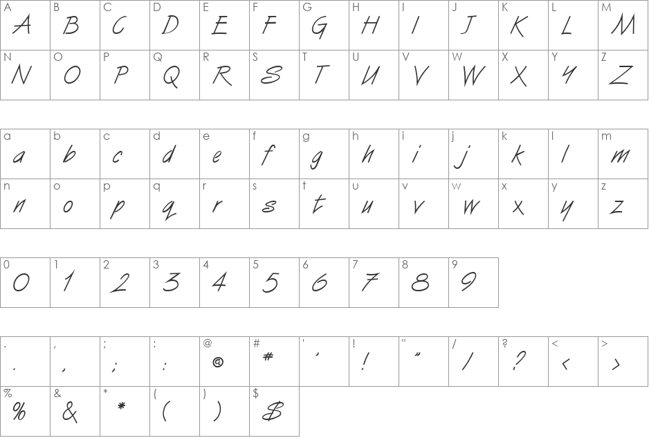 Van Dijk font character map preview