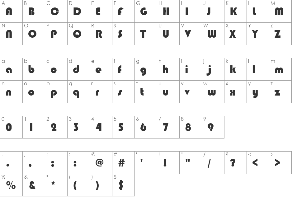Vanadin font character map preview