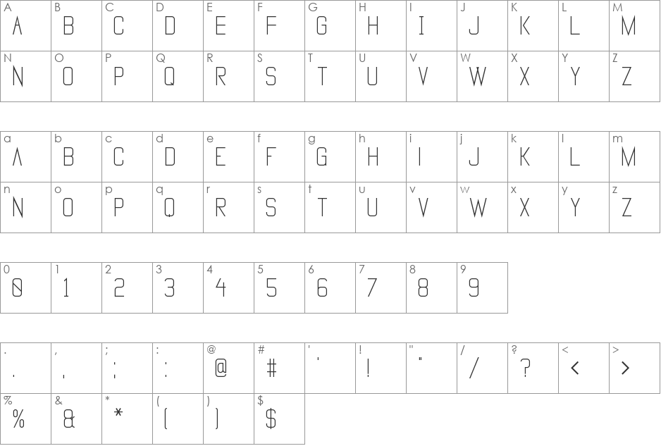 Vanadine font character map preview