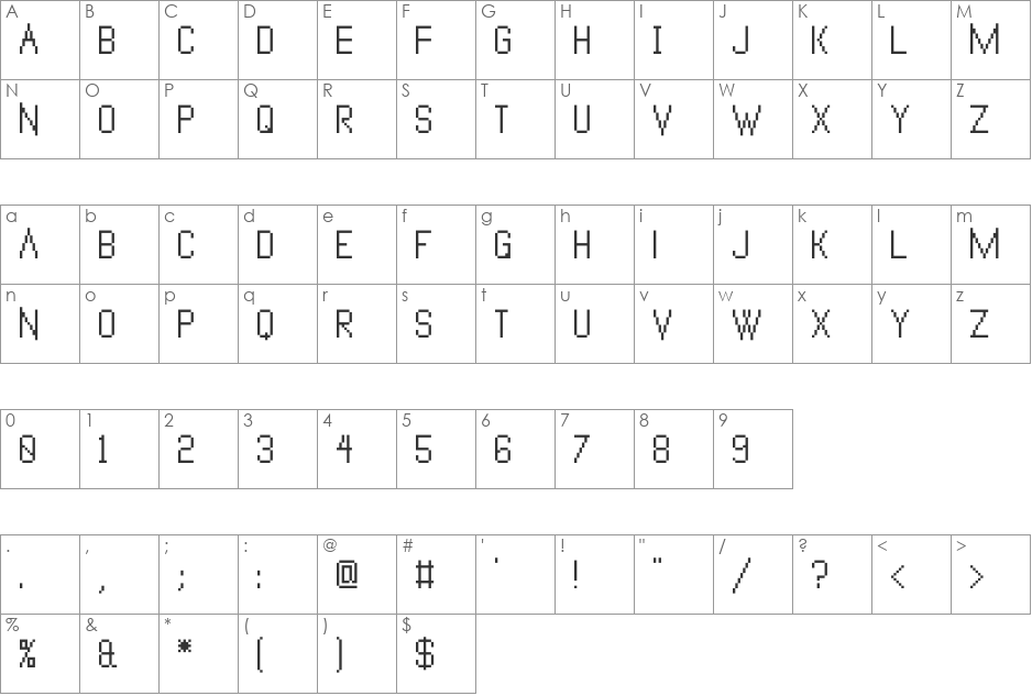 VanadinePix font character map preview