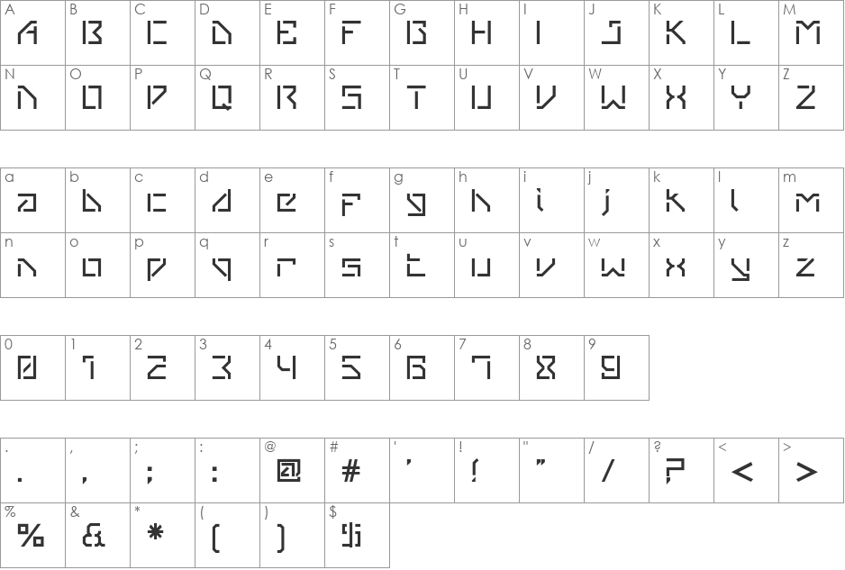 VanBerger font character map preview