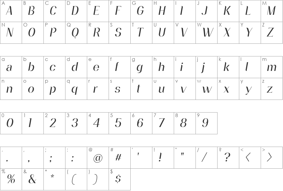 Vandermark font character map preview