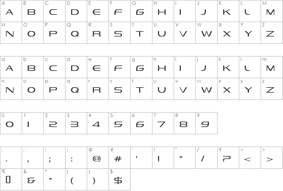 Vandiana Platin Lite font character map preview