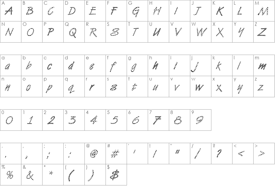 VanDijk11 Becker font character map preview