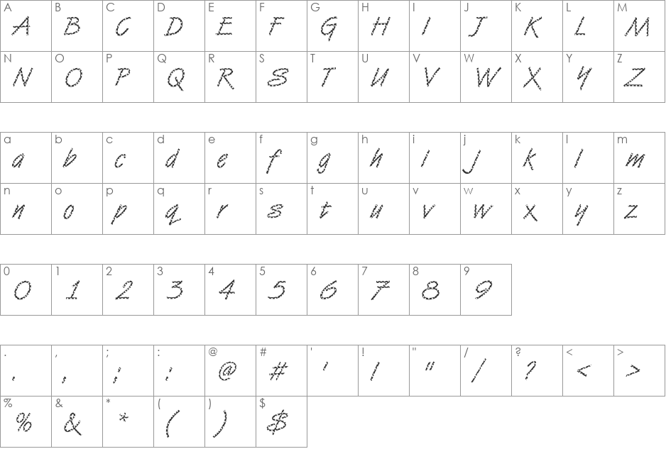 VanDijk12 Becker font character map preview