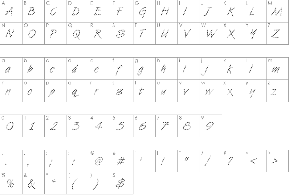 VanDijk14 Becker font character map preview