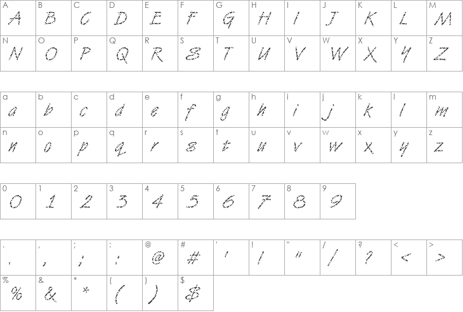 VanDijk16 Becker font character map preview