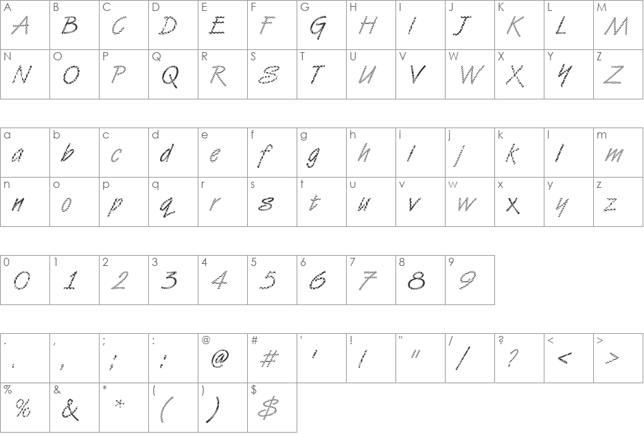 VanDijk18 Becker font character map preview