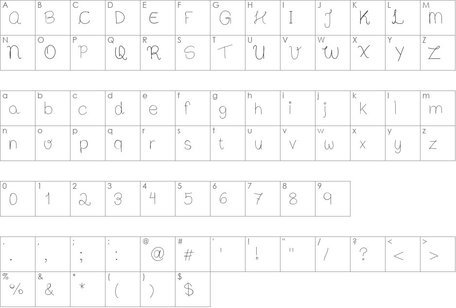 BibsFirstHandwrite font character map preview